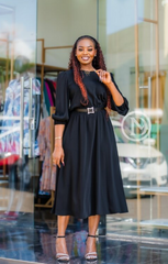 Elegant black midi dress