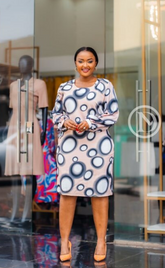 Elegant abstract circular print shift dress