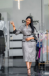 Elegant grey official midi dress