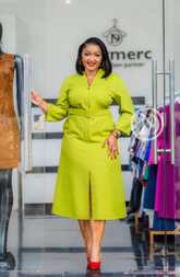 Elegant lime green midi dress with front slit