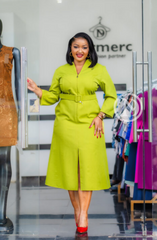 Elegant lime green midi dress with front slit