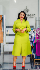 Elegant lime green midi dress with front slit