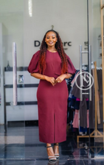 Elegant burgundy midi dress with front slit