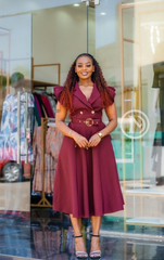 Elegant, chic, burgundy midi dress