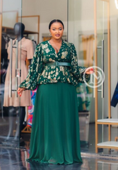 Elegant emerald-green and gold maxi gown