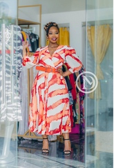 Long sleeved orange and white pattern