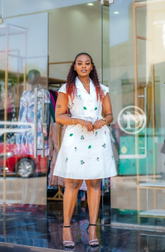 Elegant white with green floral dress