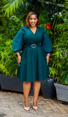 Elegant emerald green skater dress