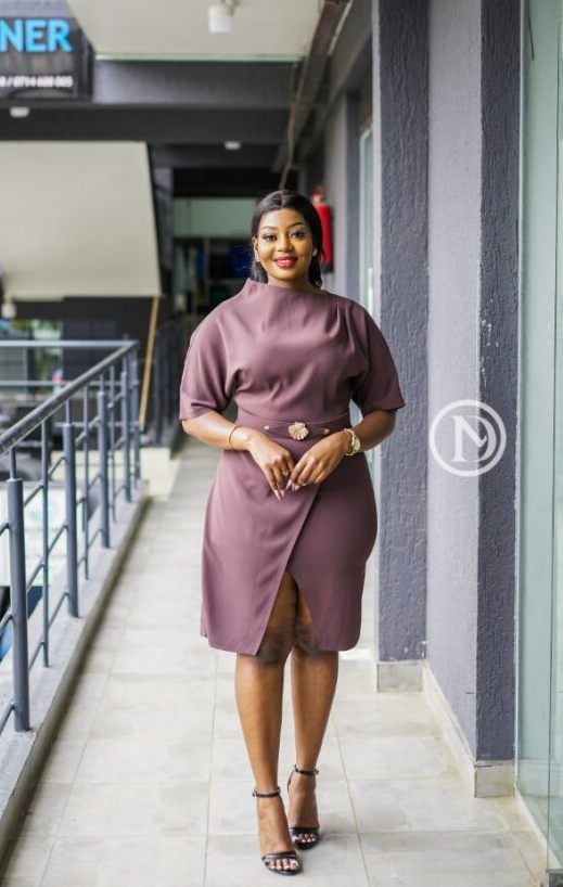 Elegant stylish taupe sheath dress