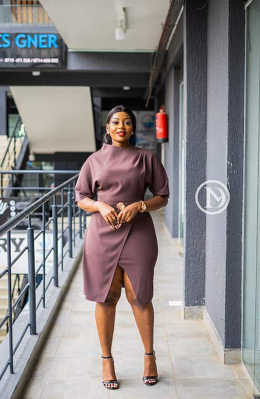 Elegant stylish taupe sheath dress
