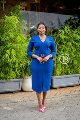 Elegant royal blue fitted midi dress
