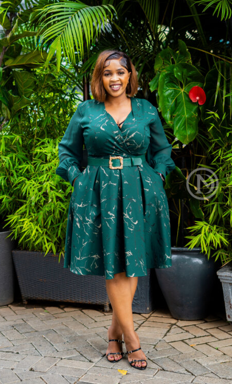 Elegant emerald green with gold skater dress