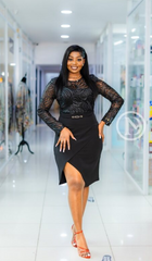 Elegant black lace asymmetrical dress