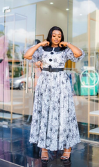 E legant black and white floral midi dress