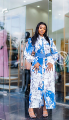 Elegant blue and white floral midi dress