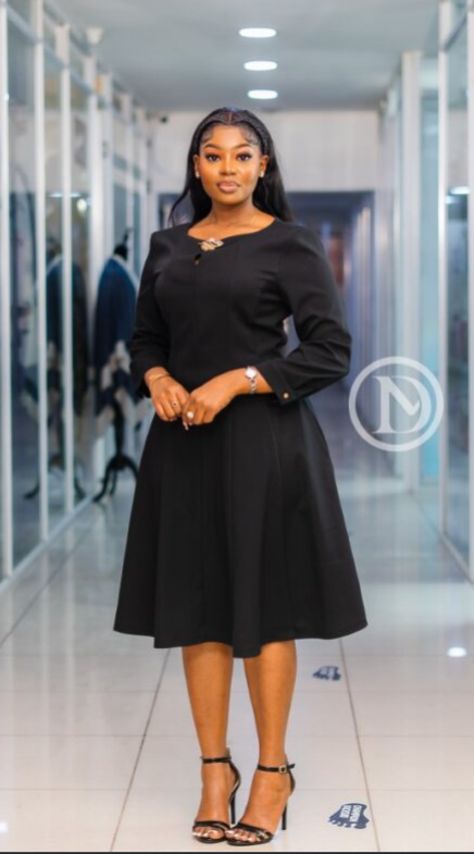 Elegant black skater midi dress