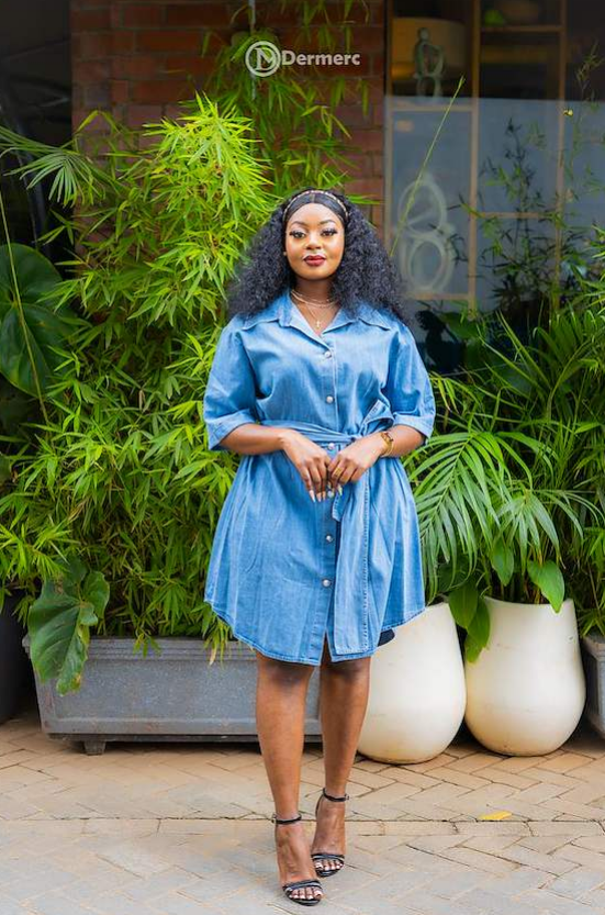 Chic blue denim shirt dress