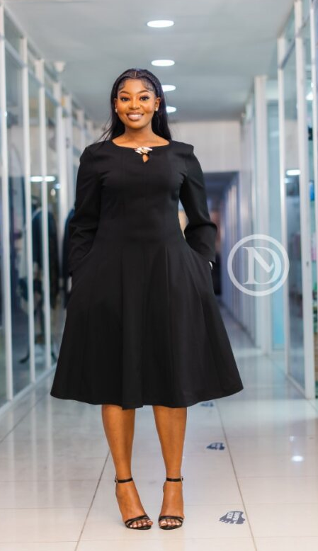 Elegant black skater midi dress