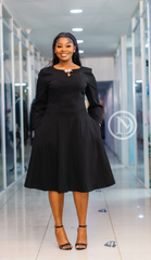 Elegant black skater midi dress