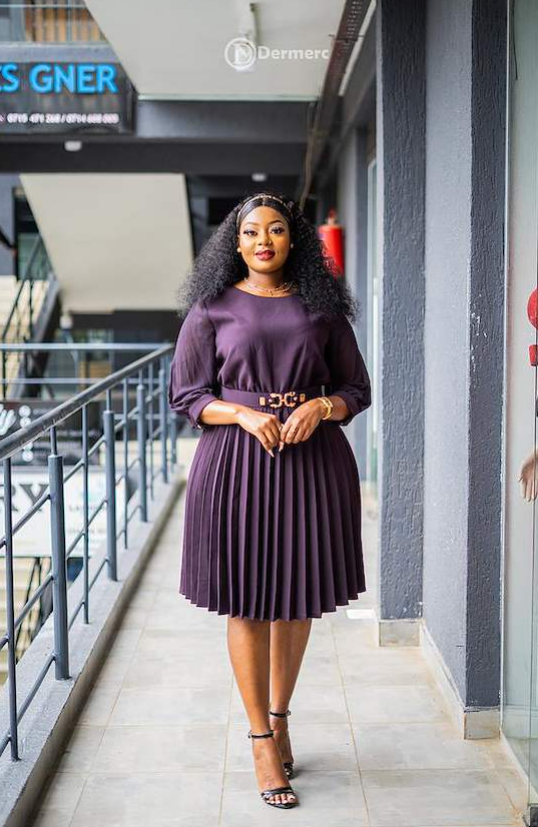 Elegant dark purple pleated dress