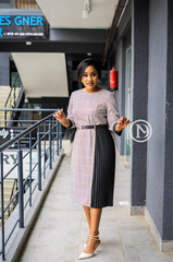 Elegant stylish checkered midi with side pleats