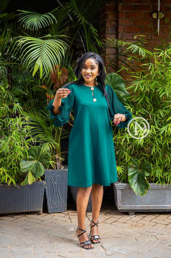 Elegant teal green A-Line dress