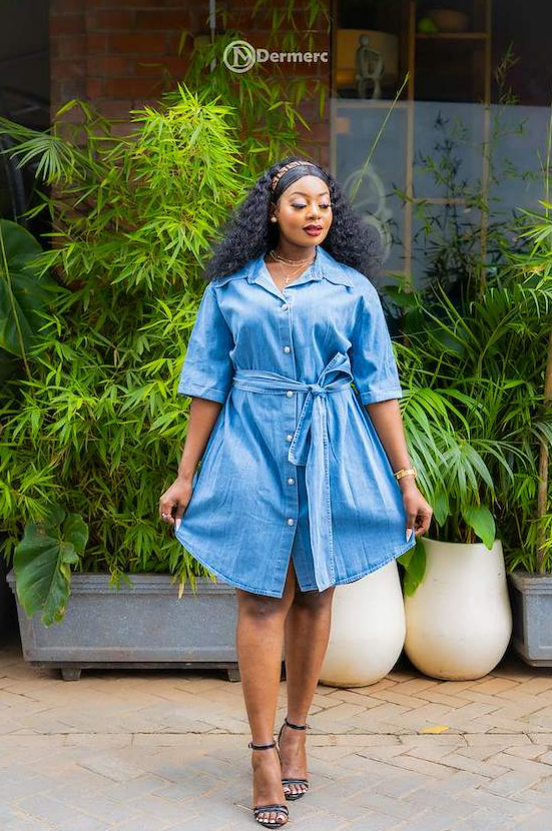 Chic blue denim shirt dress