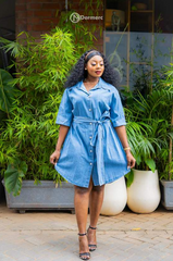 Chic blue denim shirt dress
