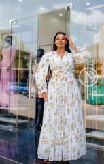 Elegant white with yellow floral maxi dress