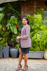 Elegant pink and black checkered blazer