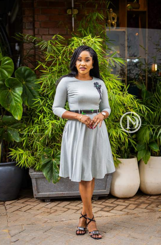 Elegant light grey skater dress