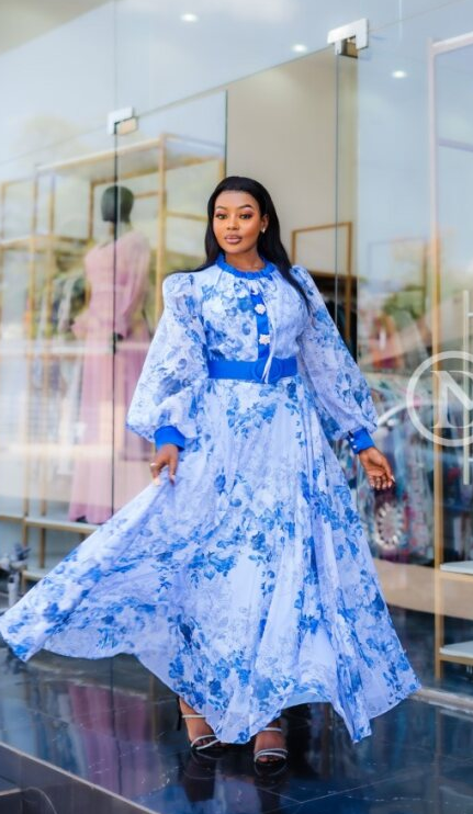 Elegant blue floral maxi dress