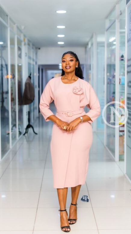 Elegant pastel pink midi dress