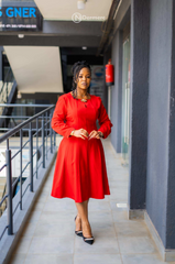 Elegant red midi skater dress