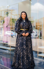 Elegant maxi with dark brown floral print