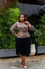 Elegant leopard print and black midi mock dress