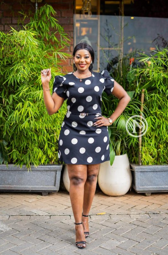 Elegant chic black and white polka dot dress