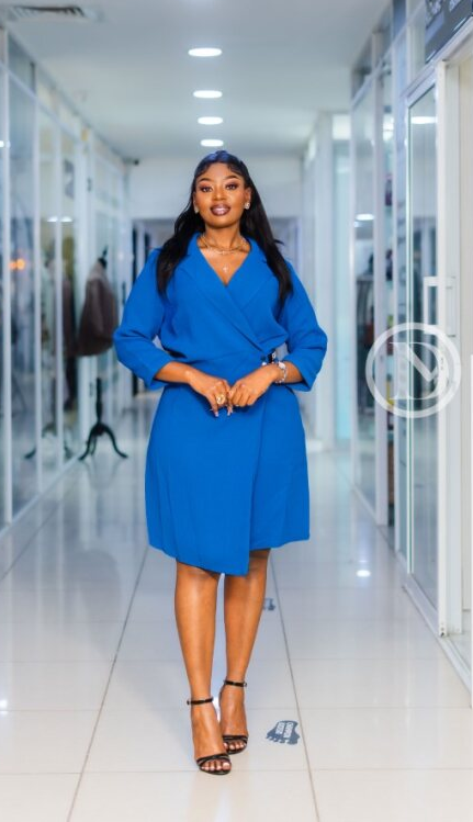 Elegant royal blue wrap dress