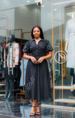 Elegant black midi dress
