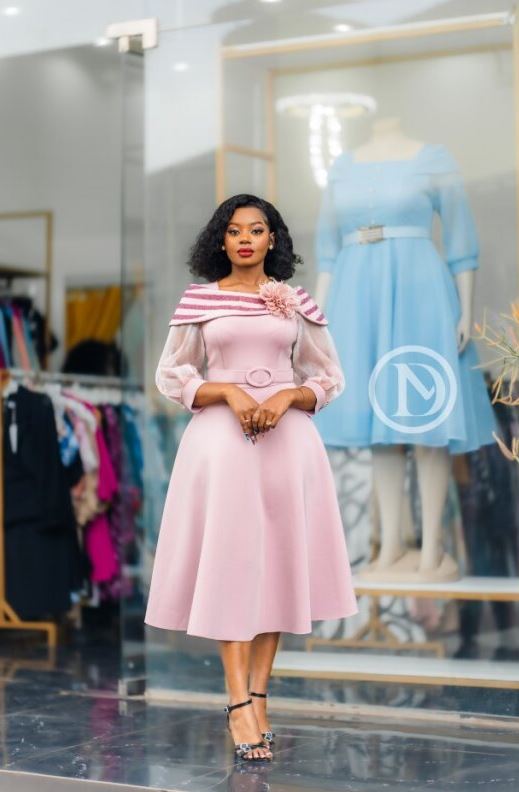 Elegant pastel pink midi dress