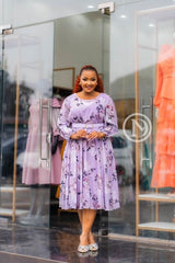 Elegant purple floral midi dress
