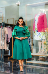 Elegant emerald green midi dress