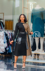 Elegant color-block pattern midi dress
