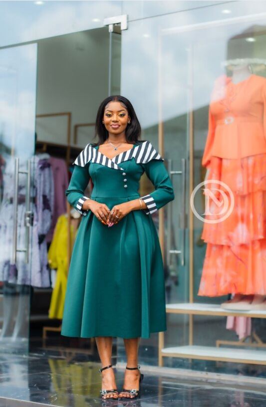 Elegant teal green midi dress