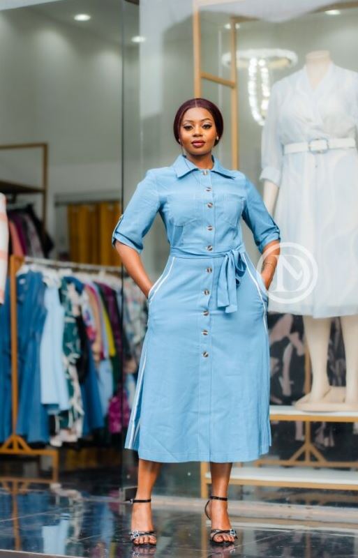 Elegant stylish light blue midi dress
