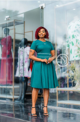 elegant teal skater office dress
