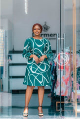Elegant green with white shift dress