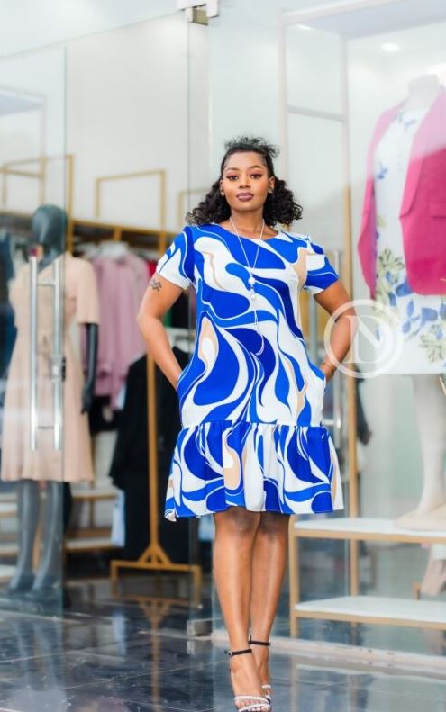 Vibrant blue shift with ruffled hem