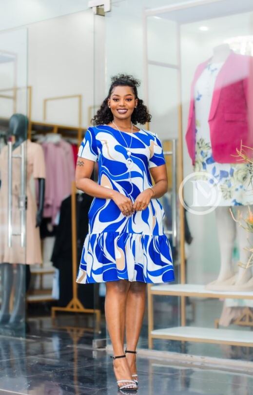 Vibrant blue shift with ruffled hem