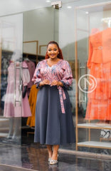 Elegant pink and gray A-line dress